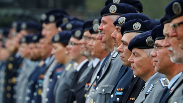 A row of soldiers standing at attention