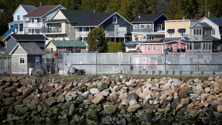 A security fence along the waterfront near the upcoming G7 summit in Charlevoix, Quebec