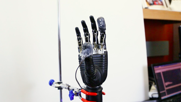 Prosthetic hand made of black plastic