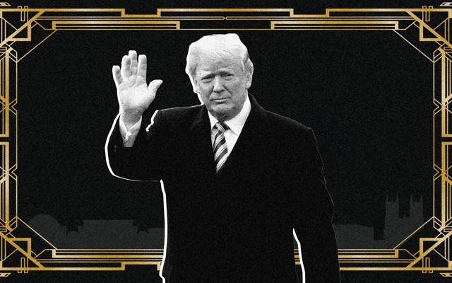 Donald Trump surrounded by the border from 'The Great Gatsby'