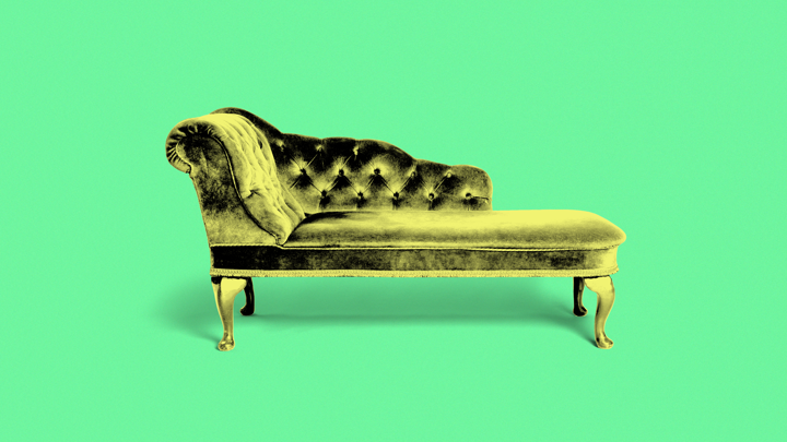 A photo illustration of a therapist's couch