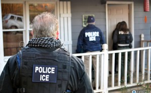 U.S. Immigrations and Customs Enforcement (ICE) officers conduct a targeted enforcement operation