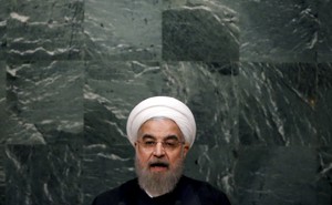 Iranian President Hassan Rouhani speaks at a United Nations meeting in 2015