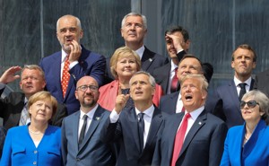 World leaders look confused in a group photo at the NATO summit. 
