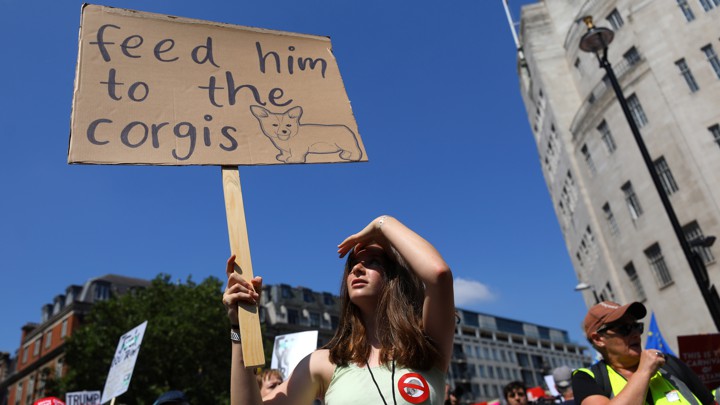Demonstrators protest against the visit of U.S. President Donald Trump, in central London on July 13.