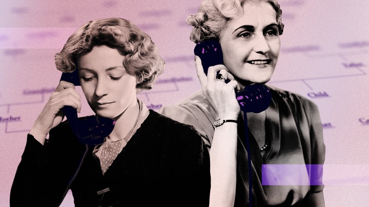 Two women, one older and one younger, talk to each other on the phone
