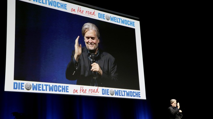 Former White House Chief Strategist Steve Bannon speaks during a conference in Zurich, Switzerland, on March 6, 2018.