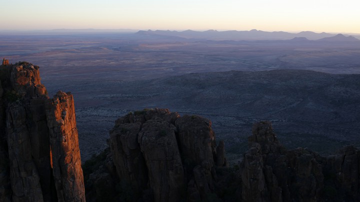 Sunset over desert rocks