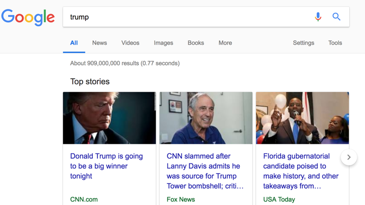 Screenshot of a Google search for "trump"