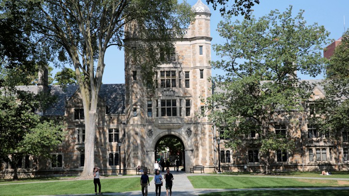 Students walk by the law school at the University of Michigan