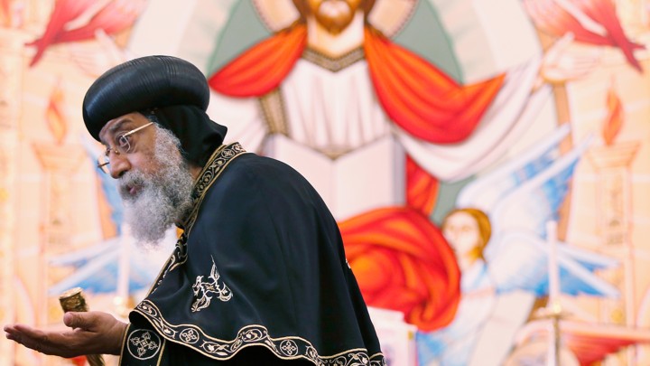 Coptic Pope Tawadros II              visits a church in Australia.