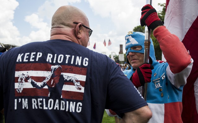 Demonstrator at pro-Trump rally for free speech