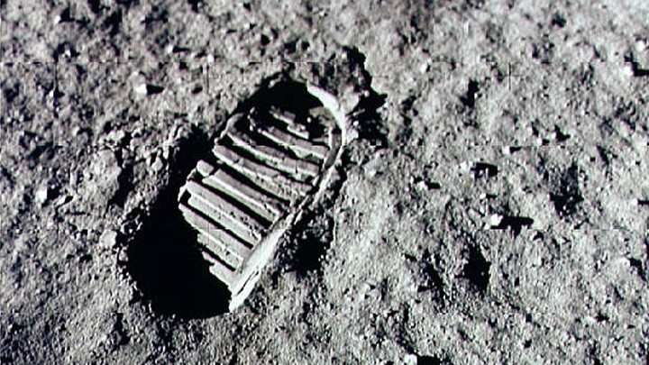 An Apollo 11 astronaut's footprint in the lunar soil