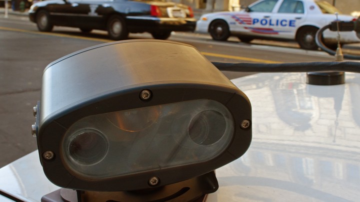 A license-plate reader mounted to a police car in Washington, D.C.