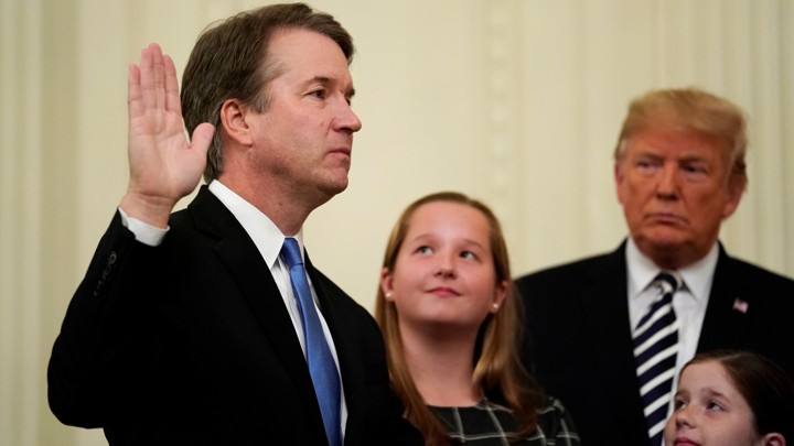 Brett Kavanaugh is sworn in on October 8, 2018.