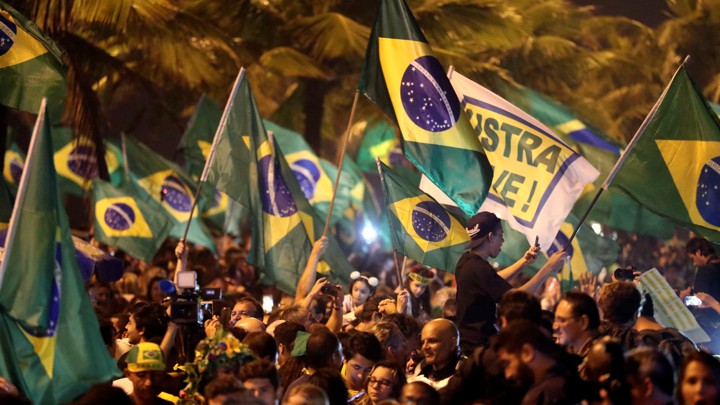 Supporters of Jair Bolsonaro celebrate his victory in Brazil's presidential elections.