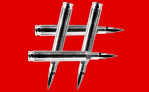 Bullets form the shape of the hashtag symbol.