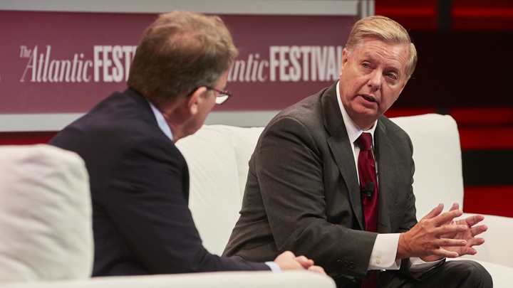 Lindsey Graham onstage with Jeffrey Goldberg at the Atlantic Festival.