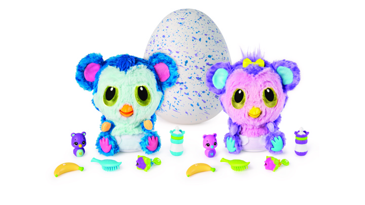 A pair of Hatchibabies toys are displayed alongside their many accessories.