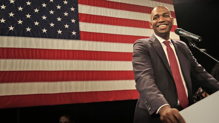 Antonio Delgado speaks at a Democratic watch party in Kingston, N.Y., after defeating incumbent Republican John Faso on Tuesday, Nov. 6, 2018