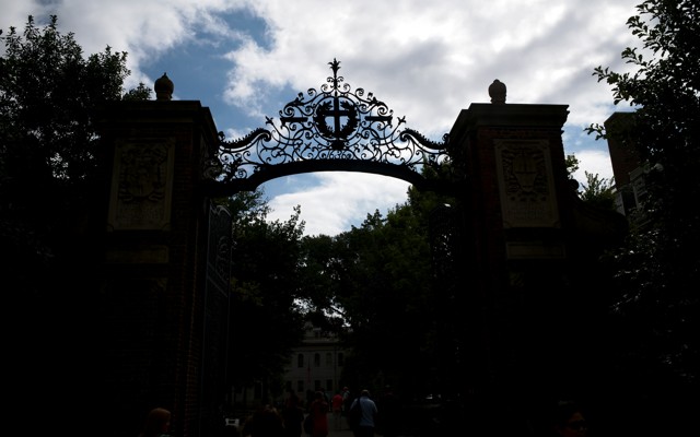 A general silhouette view of one of the many gates to the Harvard University campus
