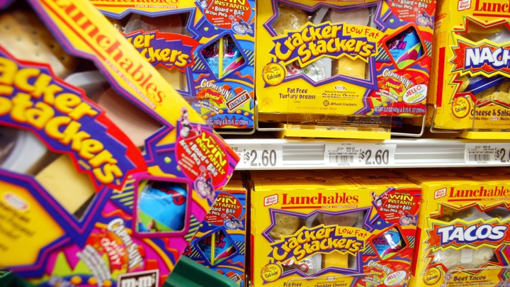 Boxes of Lunchables on a grocery-store shelf