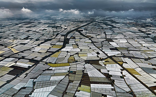 An aerial photo of greenhouses in Almería, Spain