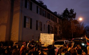 Protesters rally outside the home of Ivanka Trump on April 1, 2017.