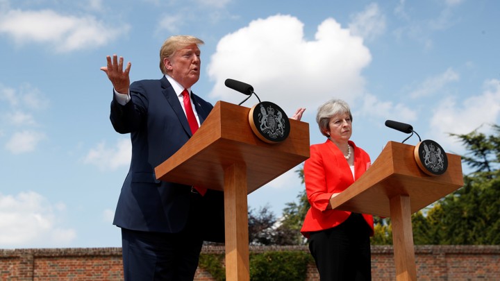 Donald Trump and Theresa May hold a press conference after a meeting in July 2018