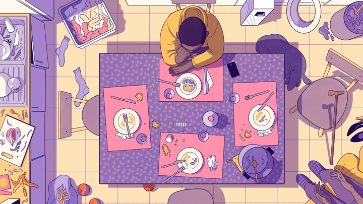 Young adult in a messy home