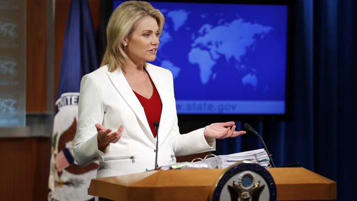 Heather Nauert briefs reporters at the State Department in 2017.
