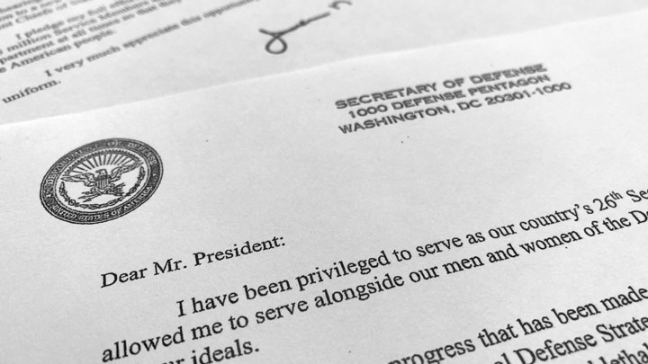 Defense Secretary Jim Mattis' resignation letter to President Donald Trump, submitted this morning
