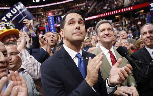 Wisconsin Governor Scott Walker at the Republican National Convention in Cleveland, Ohio, on July 19, 2016