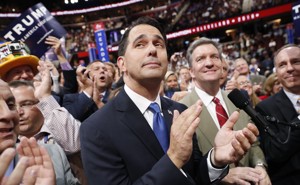 Wisconsin Governor Scott Walker at the Republican National Convention in Cleveland, Ohio, on July 19, 2016