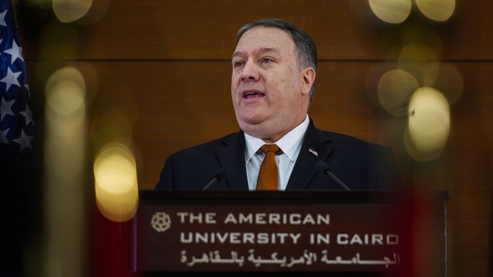 Mike Pompeo addresses students at the American University in Cairo.