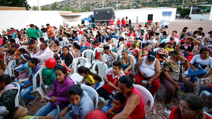 Venezuelan migrants gather in Cúcuta, Colombia, where the Colombian Foreign Ministry gave gifts to Venezuelan children on Christmas Eve 2018.