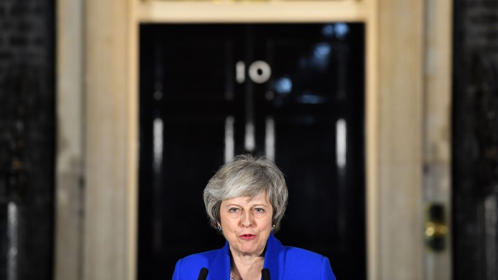 Theresa May speaks to reporters after surviving a no-confidence vote on January 16.