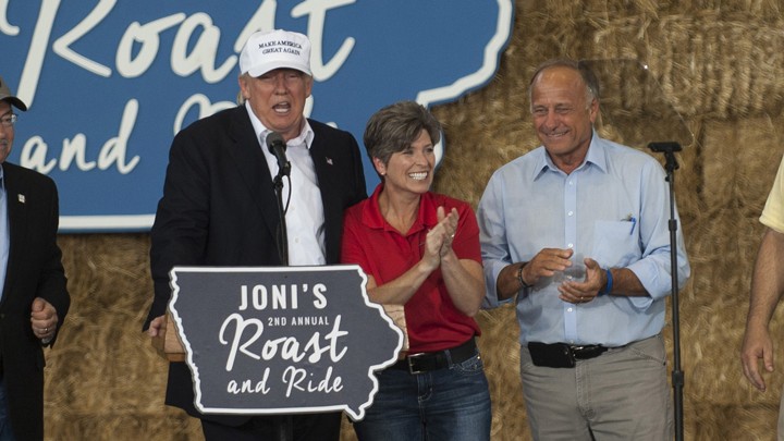 Donald Trump, senator Joni Ernst, and representative Steve King