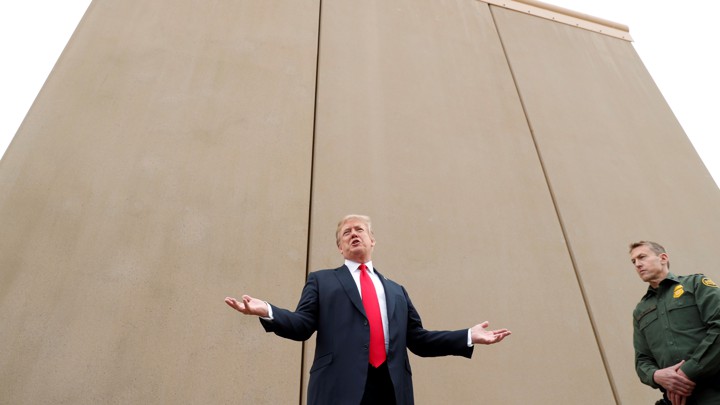 Trump speaks during a tour of border-wall prototypes in San Diego in March 2018.