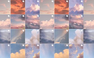 A screenshot of an Instagram grid with photos of clouds