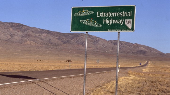A sign along the highway that reads extraterrestrial Highwayin Nevada