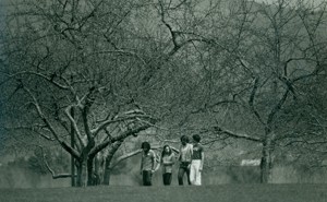 Students walking across Hampshire College's campus in 1977