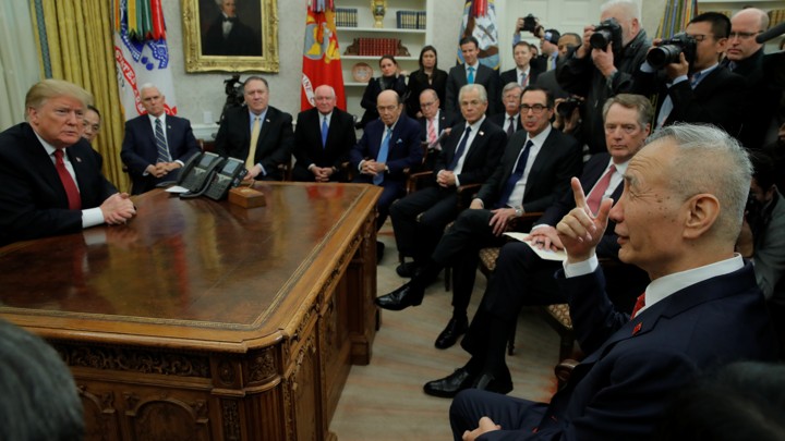 Donald Trump meets with China's Vice Premier, Liu He, on January 31, 2019.