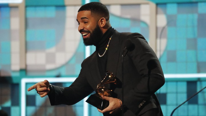 Drake accepts the Grammy for Best Rap Song at the 2019 awards.
