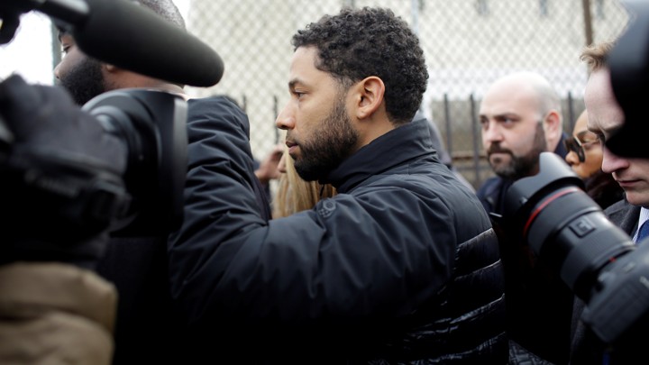 Jussie Smollett exits the Cook County Department of Corrections in Chicago after posting bail on Thursday.