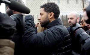 Jussie Smollett exits the Cook County Department of Corrections in Chicago after posting bail on Thursday.