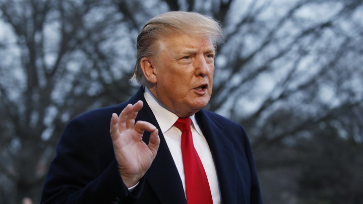 Donald Trump speaks with the media on Sunday, after the Justice Department announced Mueller found no evidence of collusion