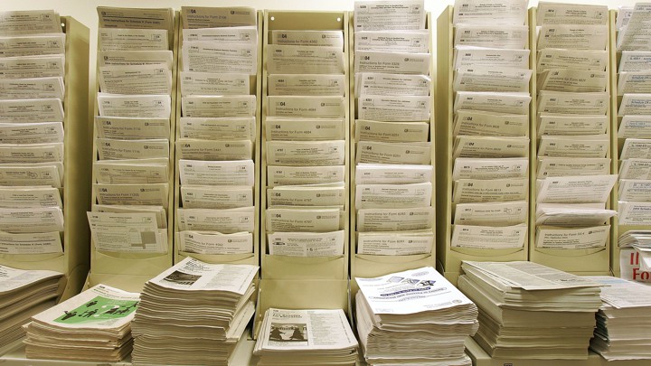 Income-tax forms at the Des Plaines Public Library in Illinois
