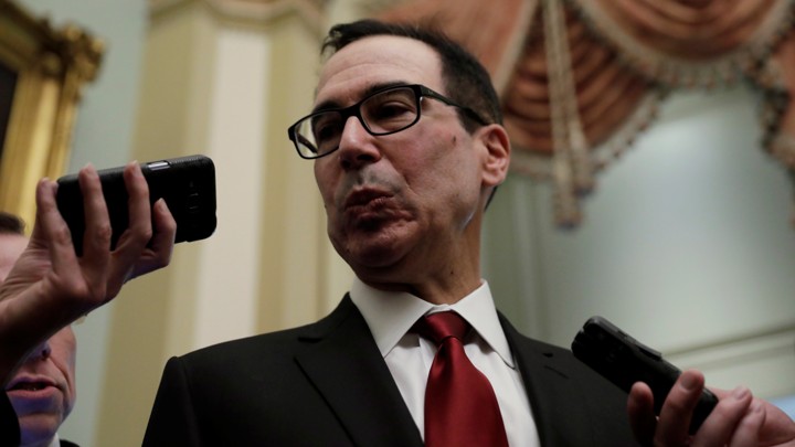 U.S. Treasury Secretary Steve Mnuchin speaks to Capitol Hill reporters