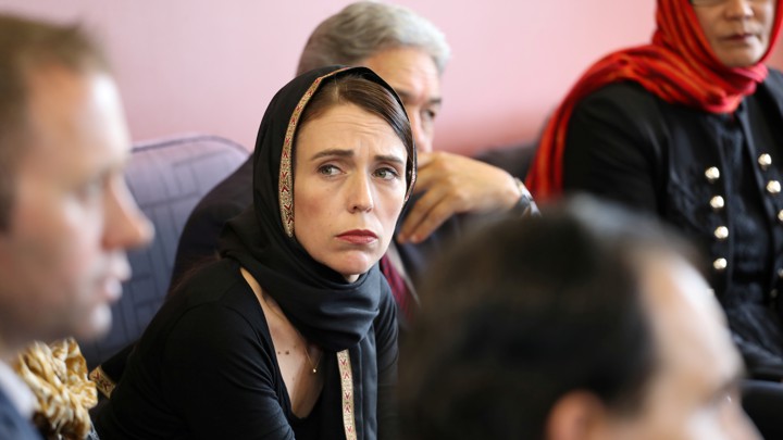 New Zealand Prime Minister Jacinda Ardern meets representatives of the Muslim community at Canterbury refugee center in Christchurch.